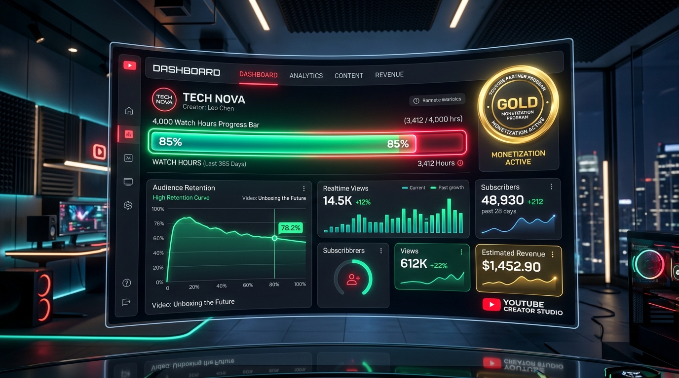 YouTube 4000 Watch Hours Studio Analytics Dashboard